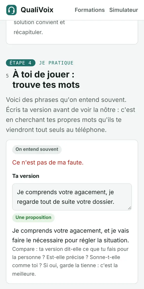Exercice « Trouve tes mots » sur téléphone